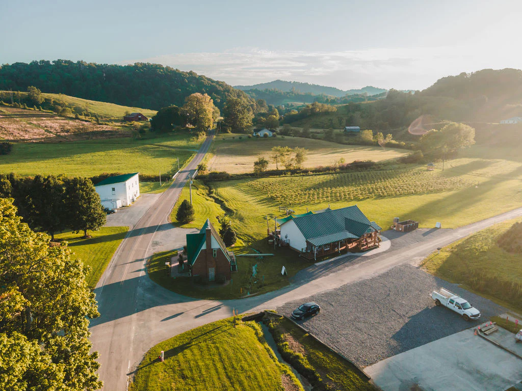 Aerial view of The Olde Store at Grassy Creek, Ashe County, NC